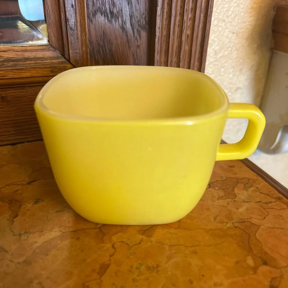 Vintage Glassbake Lipton Yellow Square Coffee Mug Cup